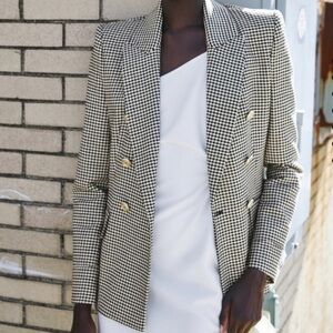 Zara Women's Double-Breasted Houndstooth Blazer Size Medium